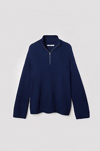 High Neck Zipped Knitted Sweater Navy