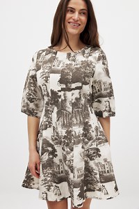 Linen Blend Seam Detail Mini Dress Multicolor