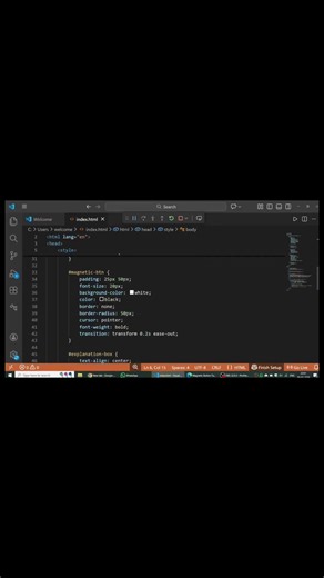 Magnetic Button Effect!🧲 Physics in CSS/JS. #coding #frontend #javascript #webdev #html #css #shorts