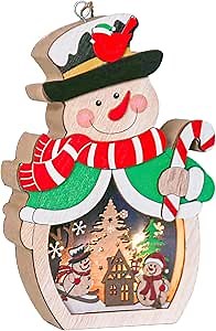 Wooden Luminous Snowman Ornaments for Christmas Family Parties, Indoor Winter Decorations