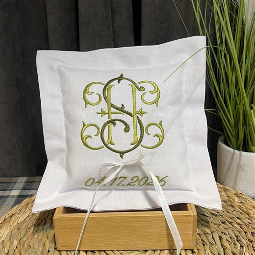 Embroidered Wedding Pillow for Rings | Ring Bearer | Rings Pillow With Monogram - Etsy