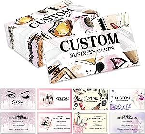 Custom Business Cards, Customizable Logo/Text/QR Code Double-Sided Printable 300gsm Waterproof Matte Paper for Beauty Store, Nail Salon