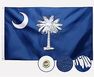 Double Sided South Carolina State Flag 3x5 Outdoor The Longest Lasting SC Flags Heavy Duty 210D Nylon, Sewn Stripes, Embroidered Star, Stronger Brass Grommets,4 Stitched Hemming, Perfect