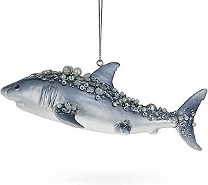 Stunning Beaded Shark Blown Glass Christmas Ornament