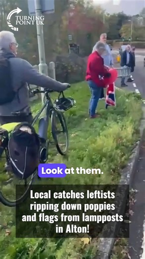1.9M views · 26K reactions | "Your father probably fought for this country." Local catches leftists tearing down poppy decorations in Alton! | Turning Point UK | Facebook