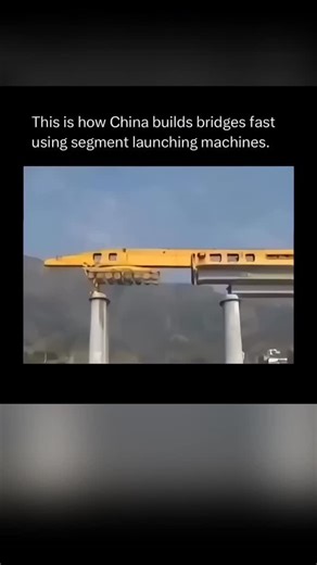 Silicon Web🆇 on Instagram: "This is how China builds bridges so fast-using giant segment-launching machines that lift, move, and place massive concrete sections with amazing precision. Instead of constructing the entire bridge from the ground up, these machines advance along the already-built parts, grab pre-made segments, position them perfectly, and lock them into place in minutes. This approach saves time, cuts down on manpower, and keeps construction safe-even over rivers, highways, or deep