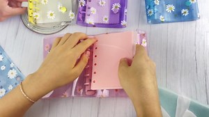 AxeWoodz Yellow A7 Binder Cute Daisy PVC Budget Binder Refillable Notebook Shell Loose Leaf 6 Ring Binder Cover with Double Snap Button Closure