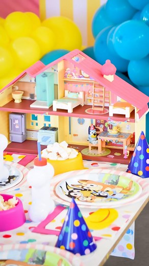 103K views | Put on your party hats and start the fun! I loved styling this Bluey Celebration House party for @officialblueytv and @moose_toys! I am sharing all the party details with you on #KarasPartyIdeas.com today (instagram bio link). #bluey #blueyparty #blueypartyideas #blueypartydecoration | Kara's Party Ideas | Facebook