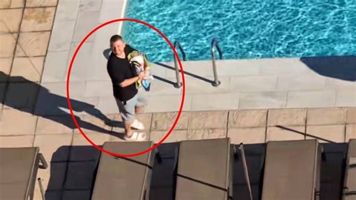 Family cheer on dad as he secures sought after sunbeds