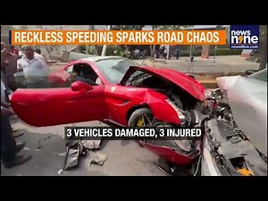 Hyderabad Ferrari Hits Electric Pole | 3 Injured in Vehicle Pile-Up