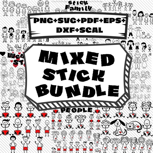 Stick Family SVG Clipart Bundle, Stick Figure PNG Dxf EPS, Family Sticker Design, Kids and Pets Outline, Digital Download, Stick People - Etsy Ireland