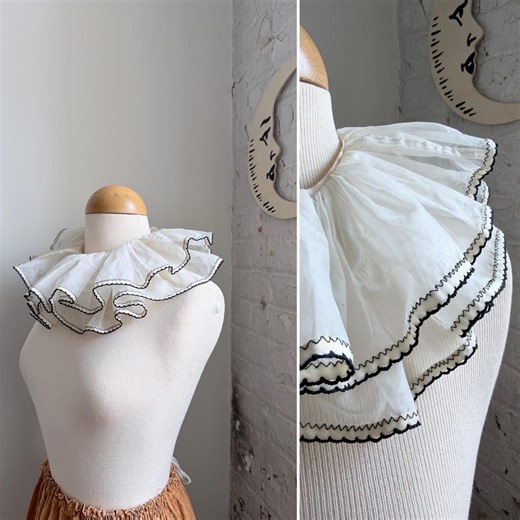 Vintage Neck Ruffle Collar - 1950s Clown Costume - Cream Organza Black Trim - Etsy