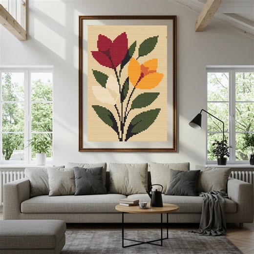 Modern Autumn Leaves Cross Stitch Pattern | Botanical Fall Embroidery (PDF Pattern) - Etsy