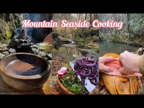 CRUNCHY FIREWOOD & SIZZLING MEAT! 🤤 Primitive ASMR Cooking in the Wild | NO TALKING | 4K