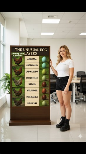 🐔 Chicken Breeds by Egg Color 1. White Eggs - Leghorn: Famous for their prolific white egg laying. These energetic birds are often used in commercial egg production. - Andalusian: A beautiful blue-gray breed that also lays white eggs. - Polish: Known for their wild feathered crests and quirky personalities. 2. Brown Eggs - Rhode Island Red: Hardy and reliable, they lay rich brown eggs and are great for backyard flocks. - Plymouth Rock: Friendly and dual-purpose, producing medium to dark brown e