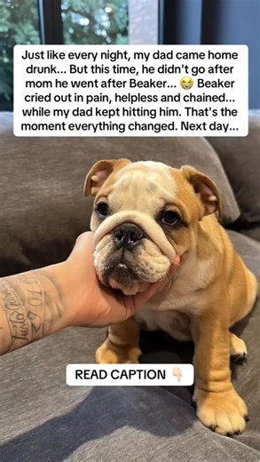 Beaker wasn’t just a dog… he was my best friend. 🐶💔 Every night, he’d wait by the door, tail wagging, believing that love could fix anything. But that one night changed everything. My dad came home drunk again… except this time, he didn’t yell at mom. He went after Beaker. I still remember the sound of his cries — the sound that tore through the house and through my heart. He was chained, unable to run, unable to fight back… and I just stood there, frozen in fear, wishing I could protect him. 