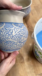 8.5K views · 47 reactions | ✨Magic Time! Carving a Vase step 3 is all about the reveal. Here I am wiping back the underglaze to show the inlay design. The secret is to have a barely damp sponge and use a clean area of the sponge with each wipe! Learn how to do this modern Mishima inlay technique with me and ClayShare! #madewithclayshare @jessputnamphillips @speedball_ceramics @diamondcoretools | Clayshare | Facebook