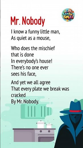 Mr. Nobody | Class 2 Poem | NCERT CBSE | English Poem for Kids | Learn with Smile #cbseclass2