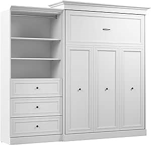Amazon.com: Bestar Versatile Murphy Bed with Closet Organizer with Drawers (103W) in White, Sleeping Arrangement and Wardrobe for Multipurpose Room, Queen : Home & Kitchen