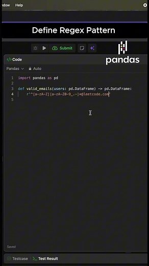 Validate Emails in 1 Line! 🐍 Pandas Regex Trick (Leetcode 1517) #shorts