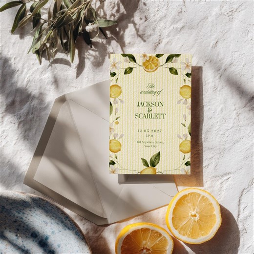 Printable Lemon Wedding Invitation, Watercolor Citrus Design, Wishlist, Schedule QR, Summer Garden Invite (digital Download) - Etsy