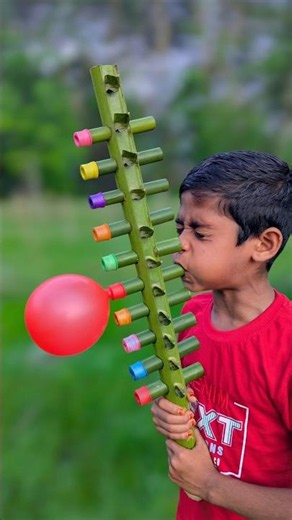 Big Toy Made with ten Colorful Balloons and Coconut Palm Fronds