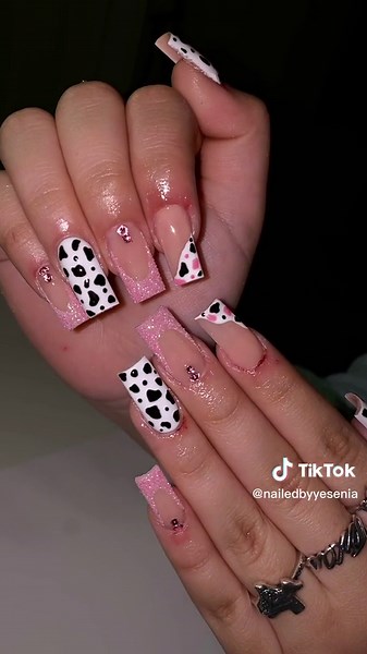 Pink Cow Print Nails: Western Nail Designs