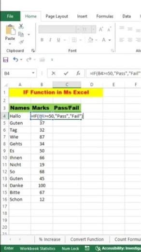 Excel IF Function Trick | Pass / Fail. #excel #shorts #trending #viral #m_trustcreatives #fyp #fypシ