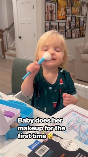 9.5K views · 281 reactions | Baby does her makeup for the first time. She doesn’t know whether to use the brush on her cheeks, teeth, or her hair. And it’s the cutest thing  #reelsvideoシ | Blendedlikefamily | Facebook