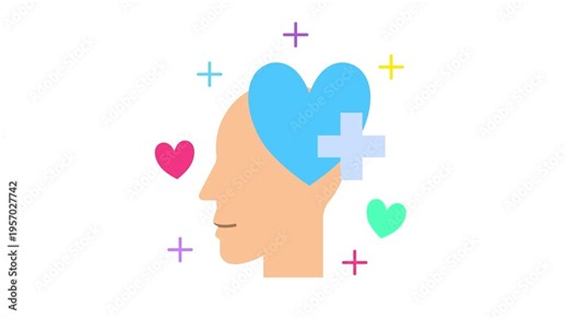 Mental illness recovering 2d icon animation. Depicting the healing power of empathy and professional therapy, using medical cross and heart icon to showcase a healthy, balanced state of mind.