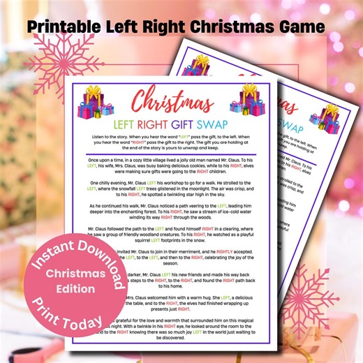 Left Right Christmas Game Printable, Pass the Gift Story, Xmas Party Game PDF - Etsy