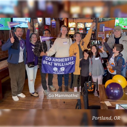 It never gets old! 💜 For the 139th Biggest Little Game, alums at 40 locations around the globe — from California to D.C., Spain, London and Madrid — gathered to watch Amherst beat Williams. | Amherst College