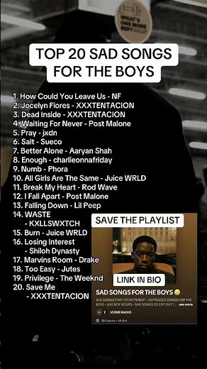 Sad Songs For The Boys Playlist