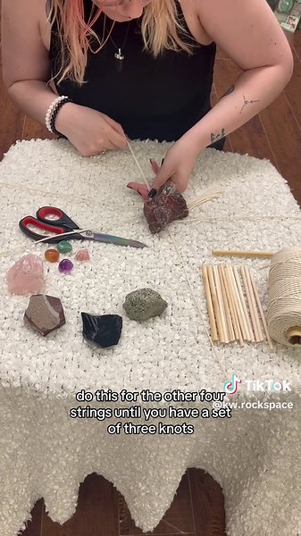 Check out this super easy macrame technique that works for any crystals! It’s such a cute DIY home decor piece, perfect for displaying loose chips, chunks, and tumbles!! 😍✨ I love hanging mine in my car and along the windows of my home!💕 If you prefer visual instructions, we’ve got you covered with a blog post featuring step-by-step instructions. Give it a try and don’t forget to tag us in your results!! ✨Click the link in our bio to check out the blog✨ #crystals #crystaltok #crystaldiy #diy #