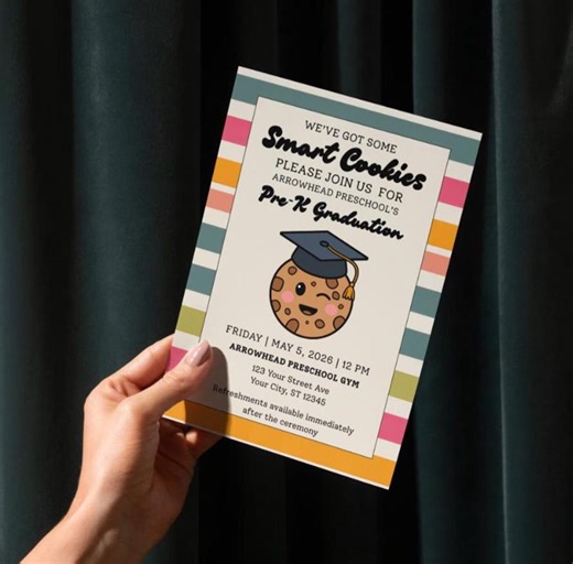 Preschool Graduation Invitation Template, One Smart Cookie Grad Flyer, Pre-k Kindergarten Graduation Invite, Editable Canva Digital Download - Etsy