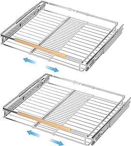Expandable Pull Out Cabinet Organizer 2 Pack, Heavy Duty Slide Out Pantry Storage Shelves, Sliding Drawer Organizer Rack for Kitchen Cabinets, Under Sink, Home, 23.1-39.9" W x 22.4" D