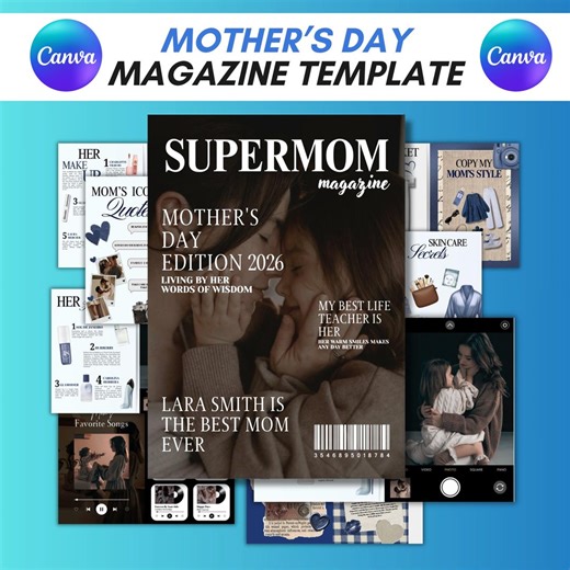 Modèle de toile de magazine pour la fête des mères, cadeau journal modifiable pour la fête des mères, magazine de collage photo pour maman, téléchargement immédiat, idée cadeau DIY - Etsy France