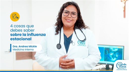 😷 ¿Sabías que existe una población vulnerable a la influenza estacional? Nuestra especialista en medicina interna, Dra. Andrea Mickle, nos comenta 4 puntos importantes sobre esta enfermedad respiratoria. 👇🏻👩🏻‍⚕️ 📆 Si presentas algunos síntomas de influenza, recuerda que puedes agendar una cita con nuestros especialistas: https://www.stellamaris.com.pe/intranet/login #InfluenzaEstacional #MedicinaInterna #Invierno #Salud #ClinicaSegura | Clínica Stella Maris