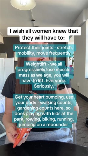 All women need to be educated on how to take care of their bodies. There are a few things that are consistent: we need to take care of our joints, we need to strengthen our muscles (which helps bone), and we need to get our heart pumping (vascularity is anti-aging).