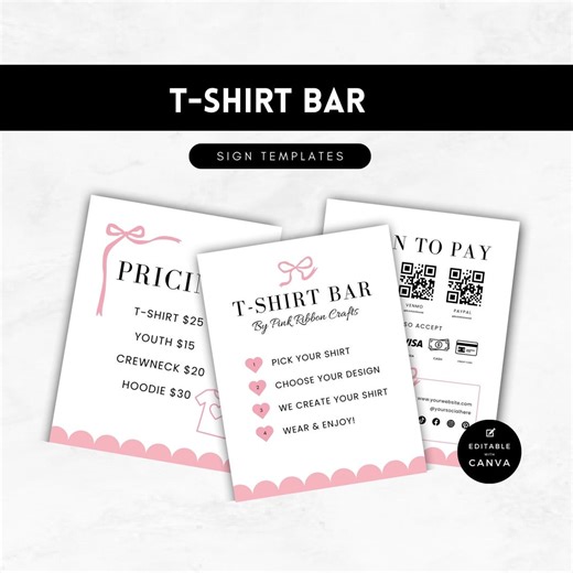 T-shirt Bar Signs Price List Template: Small Business Pricing Guide (canva Template) - Etsy