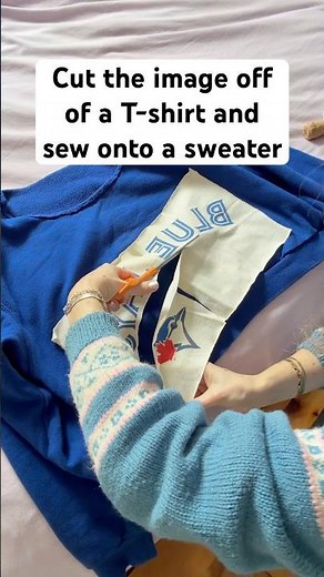 A T-shirt you love but don’t wear anymore? Make it a patch and sew it on something else! #handsewing