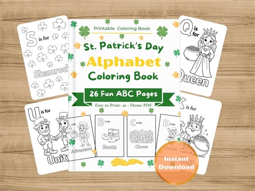 St. Patrick's Alphabet Day Coloring Pages Printable | ABC Kids Activity | Instant Download