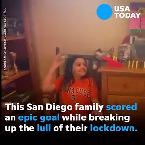 554K views | This family solves its shelter-in-place stagnation with epic two-story domino goal. | USA TODAY Video | Facebook