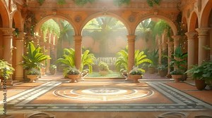 Serenity in Ancient Rome: A Modern Take on Classical Frescoes and Gardens. Concept Ancient Rome, Frescoes, Gardens, Serenity, Modern Interpretation