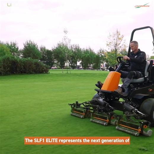 Meet the SLF1 ELiTE super-light five reel lithium mower. It offers Jake's signature cut with little noise, no hydraulic oil or emissions. The proven ELiTE lithium drivetrain attains 5.5 hours of operation with each charge. | Jacobsen Turf Mowers