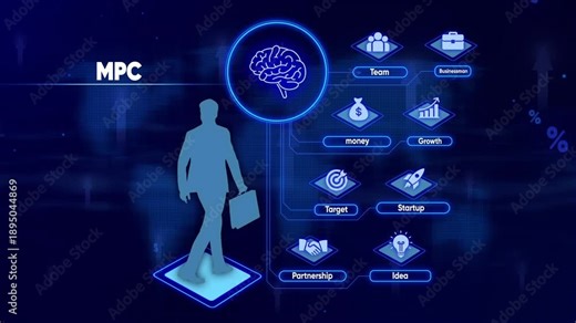 Digital business concept with businessman and interconnected icons representing MPC strategy Marketing Mix Modeling