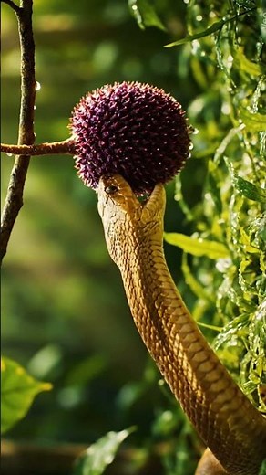 Golden Snake’s Perfect Bite on Rare Wild Fruit | 4K Cinematic Jungle #wildness #natureinfocus #wild