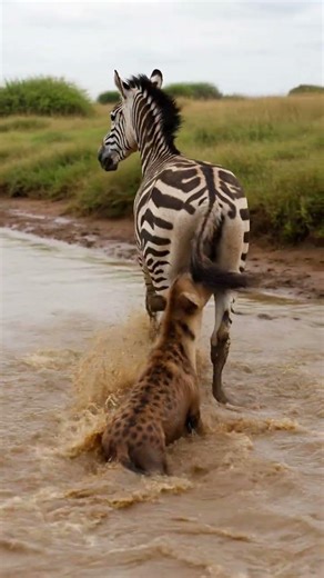 Nature at its Most Brutal: Relentless Hyena Attacks Zebra During River Crossing#wildlife #viralvideo