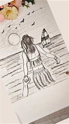 Drawing of girl enjoying at beach #shorts #viralshorts #drawing #trending #pencilsketch #sketch #art