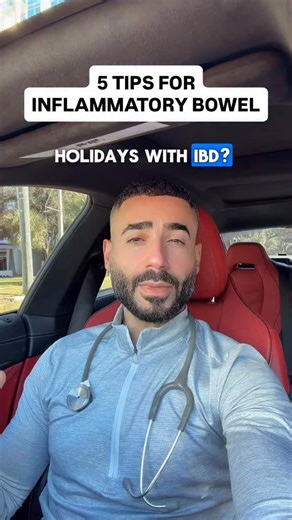 Dr. Joseph Salhab on Instagram: "Inflammatory Bowel Disease (IBD) + holidays can coexist—with a plan. ✅ Mediterranean-style plate (less ultra-processed) ✅ Skip sugary drinks; hydrate ✅ Go easy on NSAIDs (ask your clinician) ✅ 10-minute walk or diaphragmatic breathing ✅ Protect meds • meals • sleep For science-backed tips and helpful downloads, join Healthline’s Digestive Health newsletter — link in bio. Educational only; not medical advice. Talk to your clinician. @healthline #HealthlinePartner